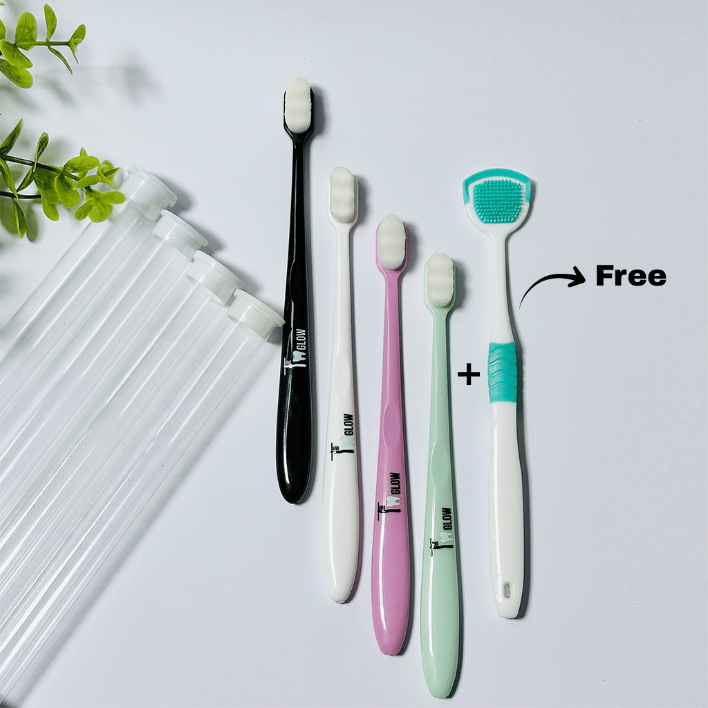 4 Pcs Nano Toothbrush with 4 Travel Case + 1  Pcs Tongue Cleaner Free - T Glow