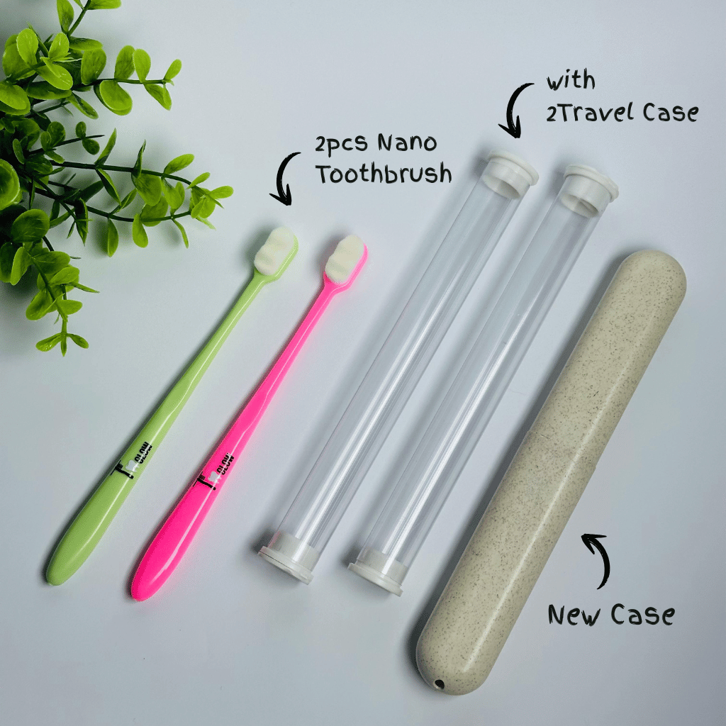 2Pcs Nano Toothbrush with 2 Regular Cases + 1 Premium Travel Case