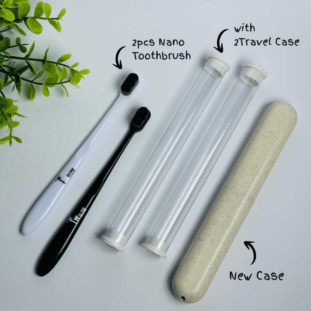 2Pcs Nano Toothbrush with 2 Regular Cases + 1 Premium Travel Case