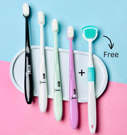T Glow Nano Toothbrush Pack – 4 Pcs Ultra-Soft Brushes + 1  Pcs Tongue Cleaner Free