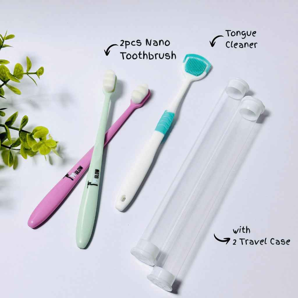 2 Pcs Nano ToothBrush & 1 Tongue Cleaner (Random Colour)