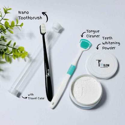 1 Nano ToothBrush, 1 Jar Teeth Whitening Powder & 1 Tongue Cleaner