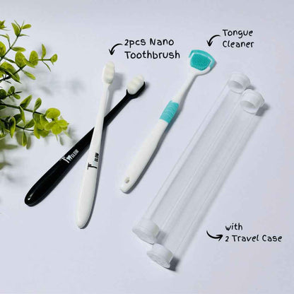 2 Pcs Nano ToothBrush & 1 Tongue Cleaner (Random Colour)