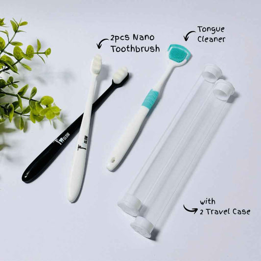 2 Pcs Nano ToothBrush & 1 Tongue Cleaner (Random Colour)
