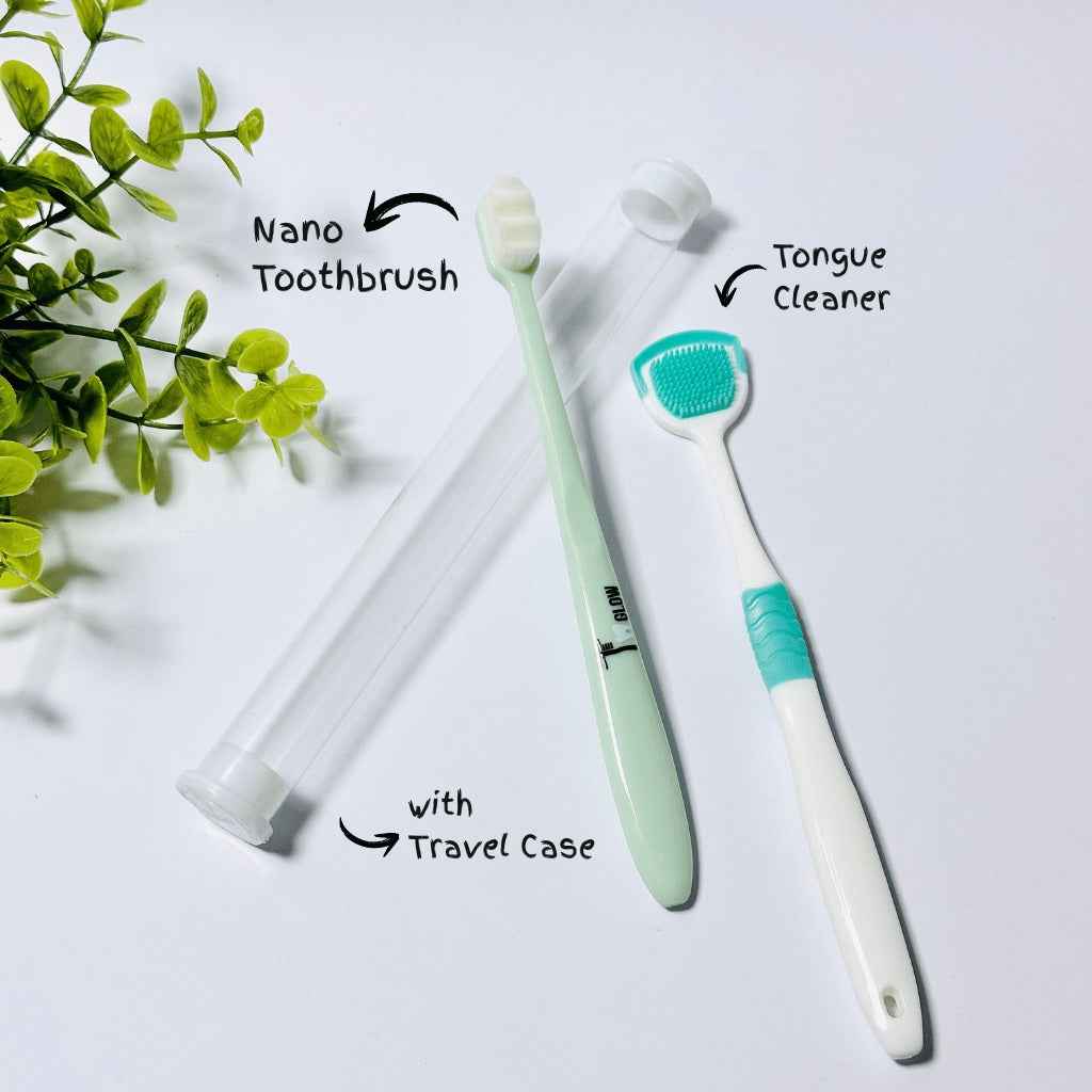1 Nano Toothbrush with Travel Case & 1 Tongue Cleaner (Random Colour)