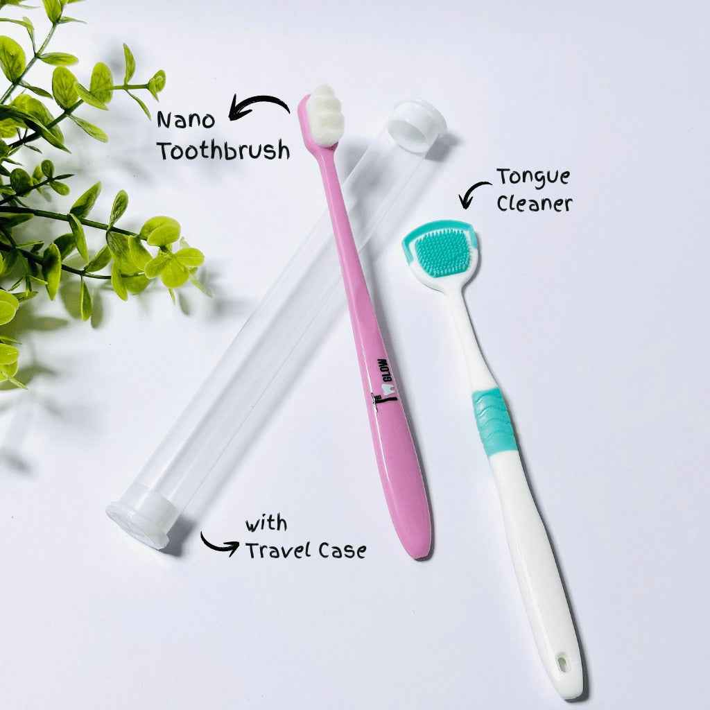 1 Nano Toothbrush with Travel Case & 1 Tongue Cleaner (Random Colour)