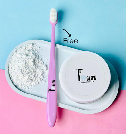 T Glow 1 Jar Teeth Whitening Powder + Free 1 Pcs Nano Brush!